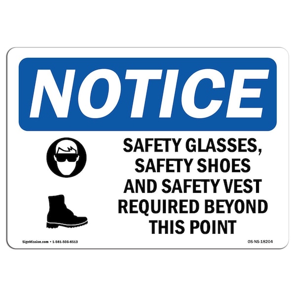 Signmission OSHA Sign, Glasses Shoes With Symbol, 14in X 10in Rigid Plastic, 14" W, 10" H, Landscape OS-NS-P-1014-L-18204 - main